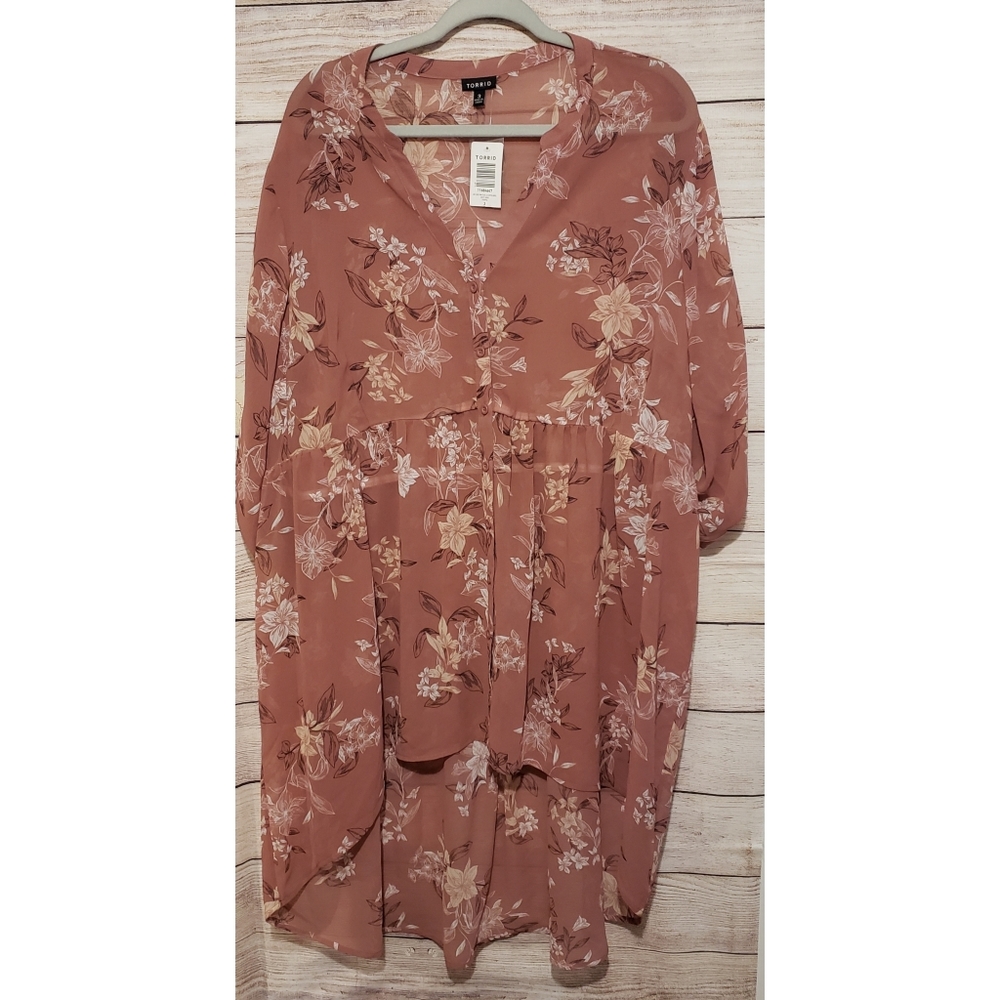 TORRID Mauve Sheer High Low Tunic Size 3